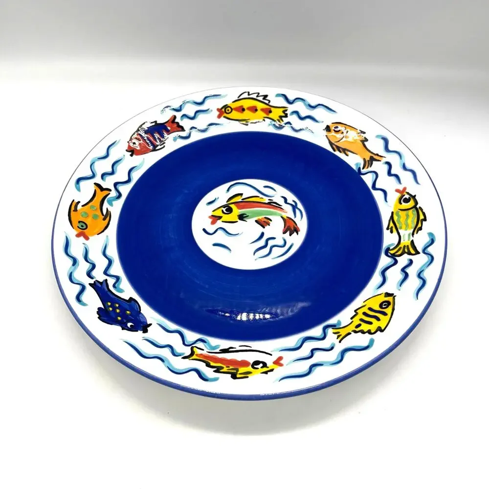 Les Tropiques by Strata Group Set of 4 Dinner Plates Hand Painted Tropical Fish